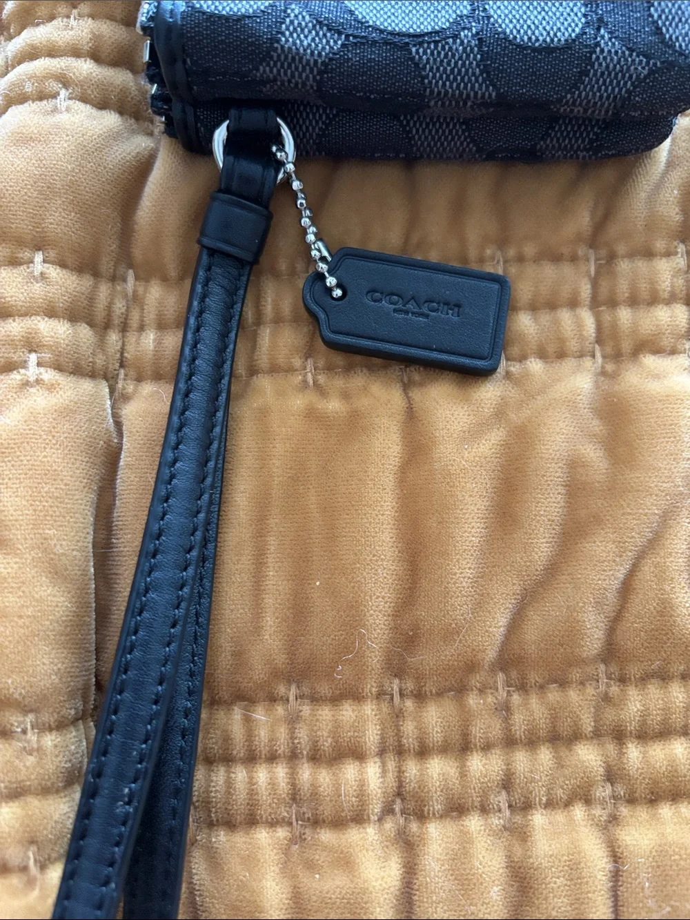 Coach Black/Gray Signature Canvas Wristlet with Logo